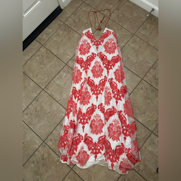 BACKLESS HALTER EMBROIDERED MAXI DRESS - Picture 2 of 6